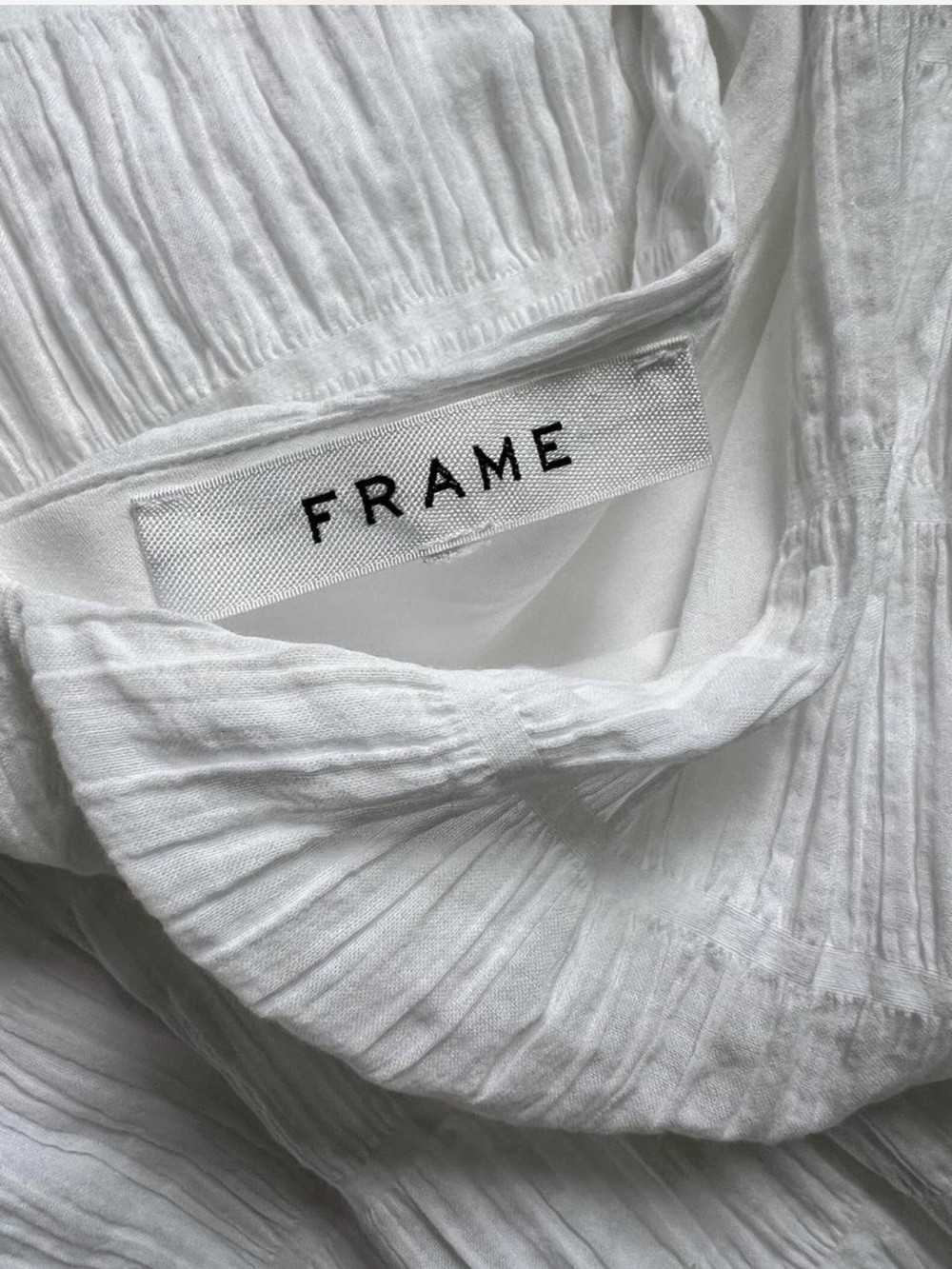 FRAME Savannah Shirred Poplin Crinkle V-Neck Asymmetrical Maxi White Dress Med - Picture 7 of 9